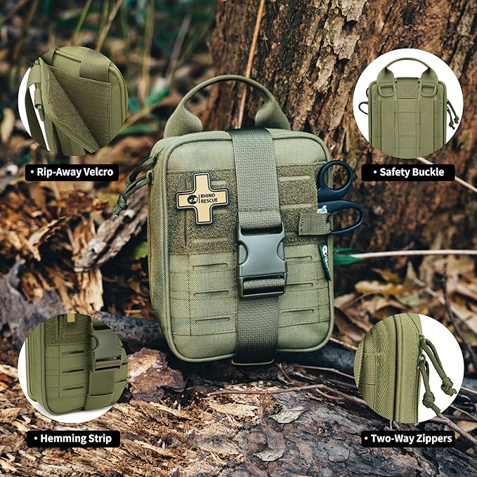 RHINO RESCUE Survival First Aid Kit, HSA/FSA Eligible, Emergency Kit Molle Pouch IFAK Medical Kit for Vehicles Car Camping Backpacking Hiking Hunting
