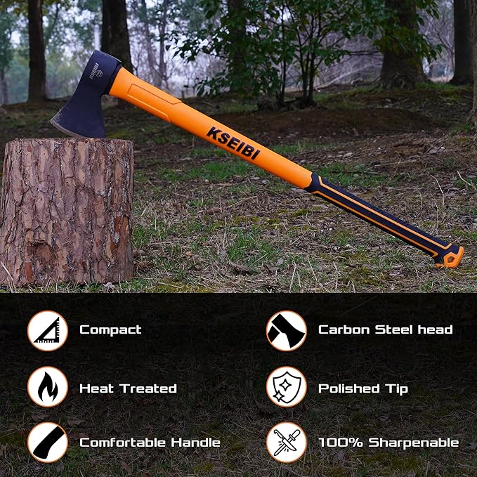 KSEIBI 36-Inch Splitting Axe - Forged Carbon Steel, Wood Chopper & Kindling Axe for Chopping, Heavy-Duty Maul with Ergonomic Fiberglass Handle, Shock Reduction, Anti-Slip Grip