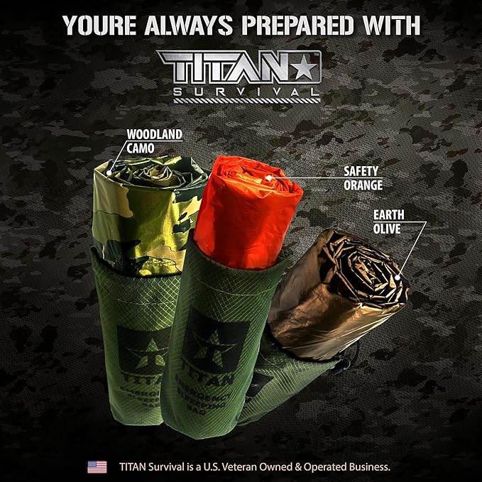 TITANSurvival Emergency Sleeping Bags for Survival 36” x 78” - 90% Heat Retention, 41% Thicker & Waterproof - Durable Survival Sleeping Bag for Cold Weather Camping - Thermal Sleeping Bag Outdoor Use