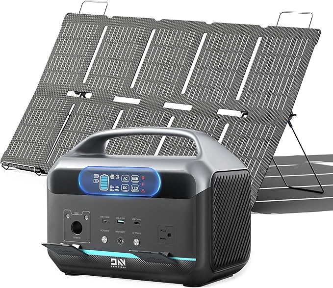 Portable Power Station with Solar Panel 100W, Solar Generator 1200W Peak, 576Wh LiFePO4 Battery with AC Outlets, 1.5Hour Fast Charging for Home & Emergency, Hurricane, CPAP