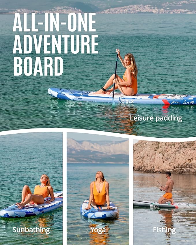 ZLX 11'6" Extra Wide Inflatable Stand Up Paddle Board SUP, Stable Non-Slip Deck Pad, Unique Fin System and Premium iSUP Accessories - Portable Backpack & Upgraded Pump for Adults, All Skill Levels