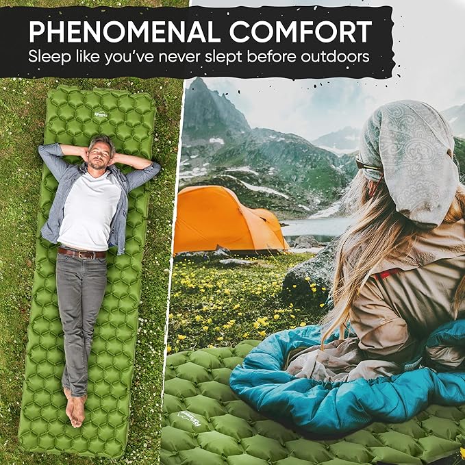 POWERLIX Ultralight Inflatable Camping Sleeping Pad - Camping Mattress Sleeping Mat for Backpacking, Hiking, Compact Lightweight Sleeping Pad for Camping, Inflation Bag/Repair Kit Included