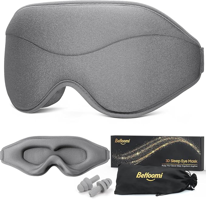 Sleep Mask, Premium Eye Mask for Sleeping, Completely Blackout, Superior Soft Comfort, Upgraded 3D Ergonomic Designed Sleeping Mask for Home, Office, Travel, Meditation, Yoga, Grey