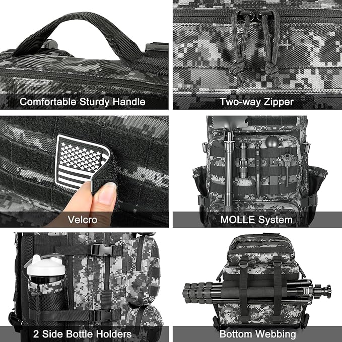 Military Tactical Backpack 25L Day Backpack for Men Molle Army 3 Days Assault Pack Bug Out Bag Water Resistant and Heavy Duty Hiking Treeking Rucksack - Black Digital Camo