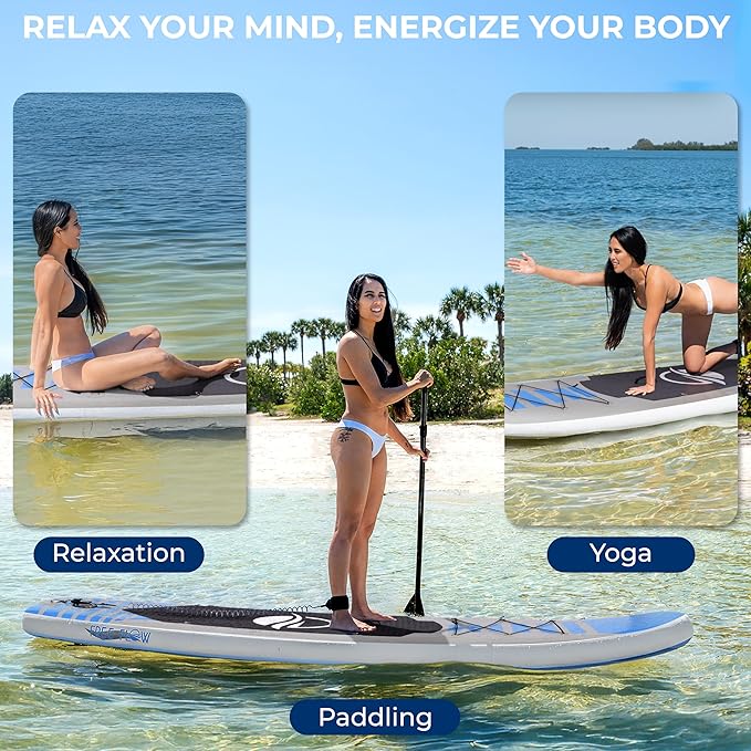 SereneLife Inflatable Stand Up Paddle Board with Premium SUP Accessories – Wide Stable Design with Non-Slip EVA Deck Pad for Adults and Youth of All Skill Levels, 350 lbs Capacity