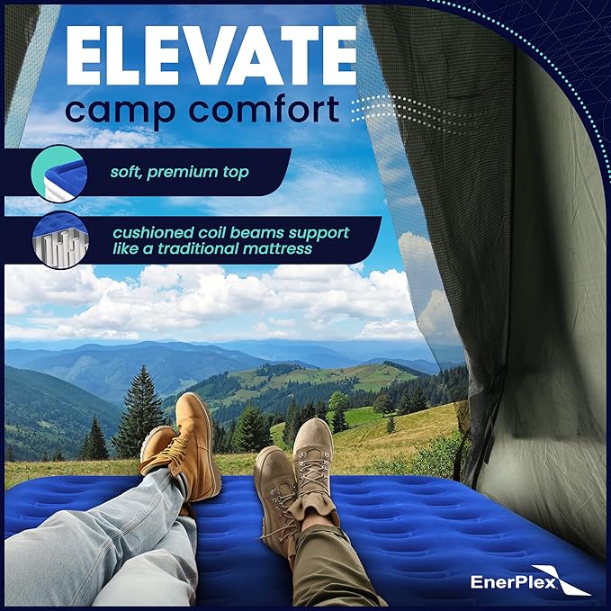 EnerPlex Camping Air Mattress with Built in Pump - Twin Blow Up Mattress for Travel Guests - Portable Bed for Adults and Kids - Blue Open Box