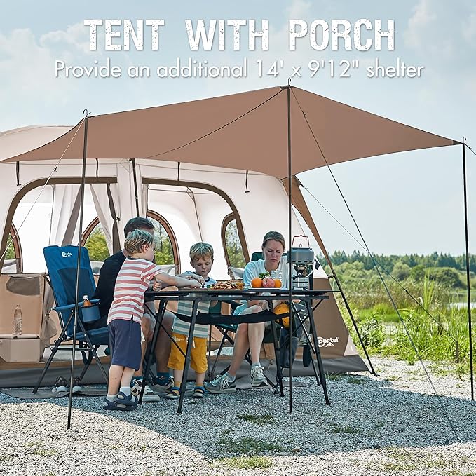 PORTAL 8 Person Tents for Camping, Easy Setup Cabin Tent with Large Porch, 2 Room, Waterproof Family Camping Tent for Outdoor Camping, Patio