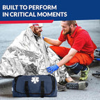 First Responder Trauma First Aid Kit Bag – Fully Stocked Emergency Medical Kit for Workplace, Vehicle & Home – OSHA & ANSI Compliant – Portable – Blue