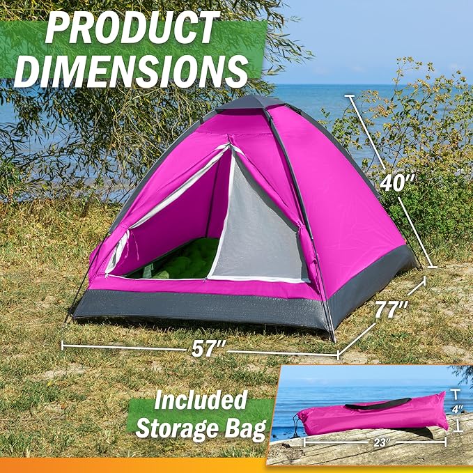 2 Person Camping Tent with Rain Fly and Carrying Bag – Lightweight Outdoor Pop Up Tents for Camping Essentials, Music Festivals, Backpacking, Hiking, or Beach Shelter by Wakeman Outdoors