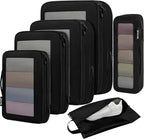 BAGAIL 4 Set/6 Set/8 Set Compression Packing Cubes Travel Accessories Expandable Packing Organizers (Square Mesh, 05-Black)