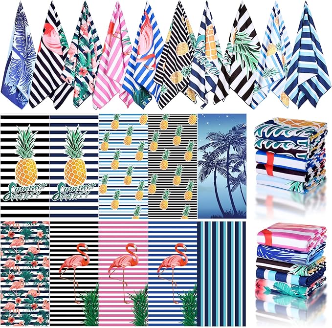 EBOOT 10 Pack Oversized Beach Towel Set Extra Large Pool Towels Microfiber Quick Dry Swim Blanket for Adult Women Men Face Hand Body Bath Travel Pool(Novel Color,36 x 72 Inch,Flamingo)