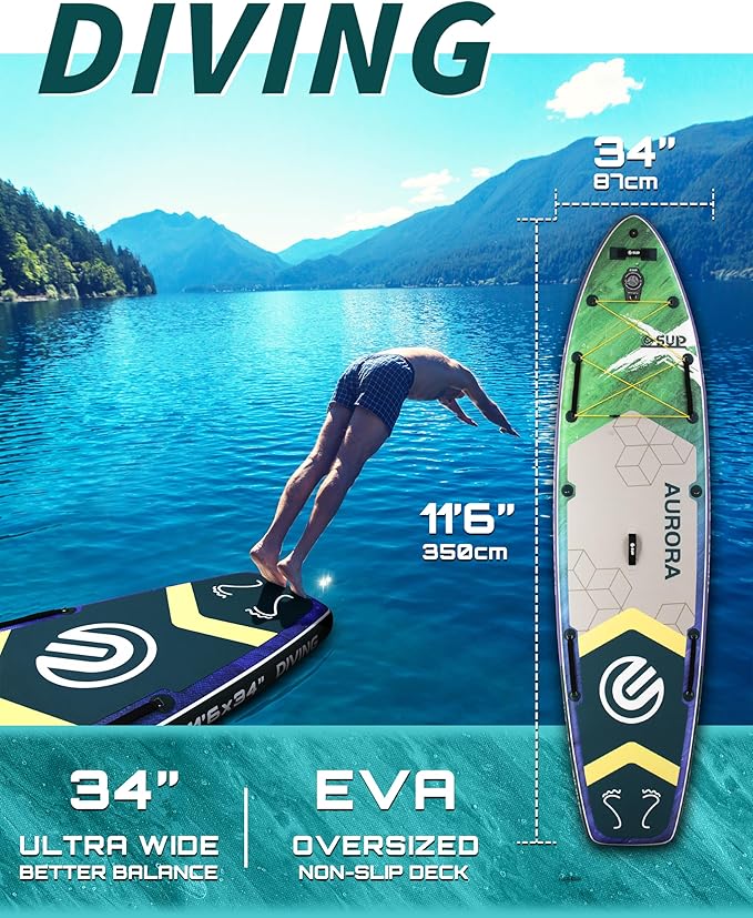 ESUP 11’6 ×34" Wide Inflatable Paddle Board with Premium SUP Paddleboard Accessories, Extra Stable Stand Up Paddle Boards for Adults/425lb/Family/Yoga/Beginner, with Shoulder Strap,Dual-Action Pump