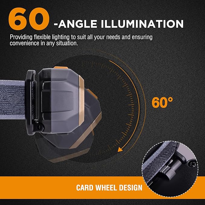 EverBrite Rechargeable Headlamp, 700 Lumens Head lamp for Adults, 6 Modes with White/Red/Green Light, 60° Adjustable LED Headlight for Hunting, Running, and Hiking