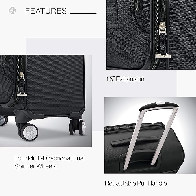 Samsonite Solyte DLX Softside Expandable Luggage with Spinner Wheels, Midnight Black, 2-Piece Set (20/25)