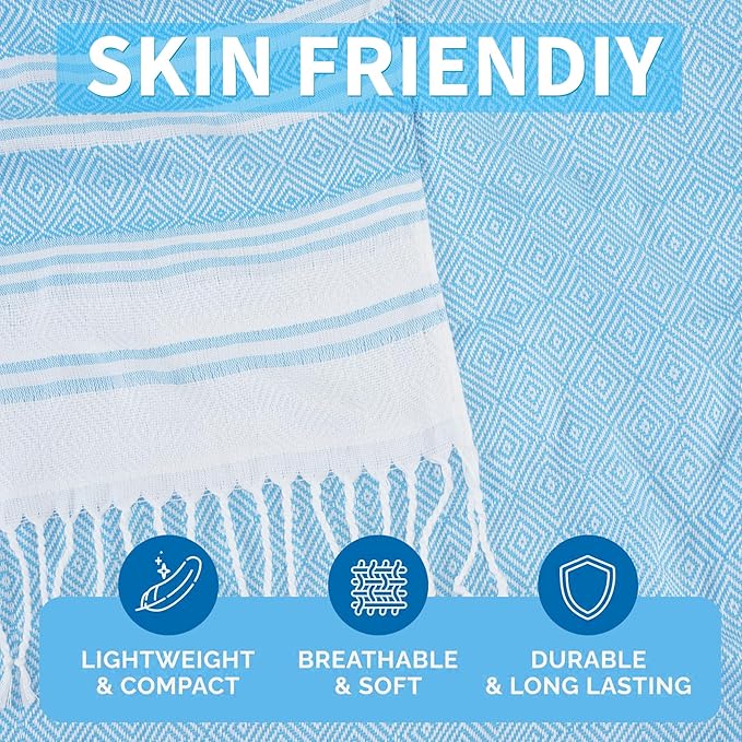 Genovega 6 Packs Oversized Turkish Beach Towel 74"x38" Thin Quick Dry Sand Free Pool Swim Towels Large XL Adult Clearance Blanket Travel Vacation Accessories Essentials Multi LightBlue Rhombus