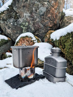 Boundless Voyage 750ml+400ml Titanium Military Mess Kit Ultralight Camping Cookware Set with Folding Handle & Hanging Rope Portable Canteen Cup for Outdoor Cooking, Hiking, Survival Ti2048C