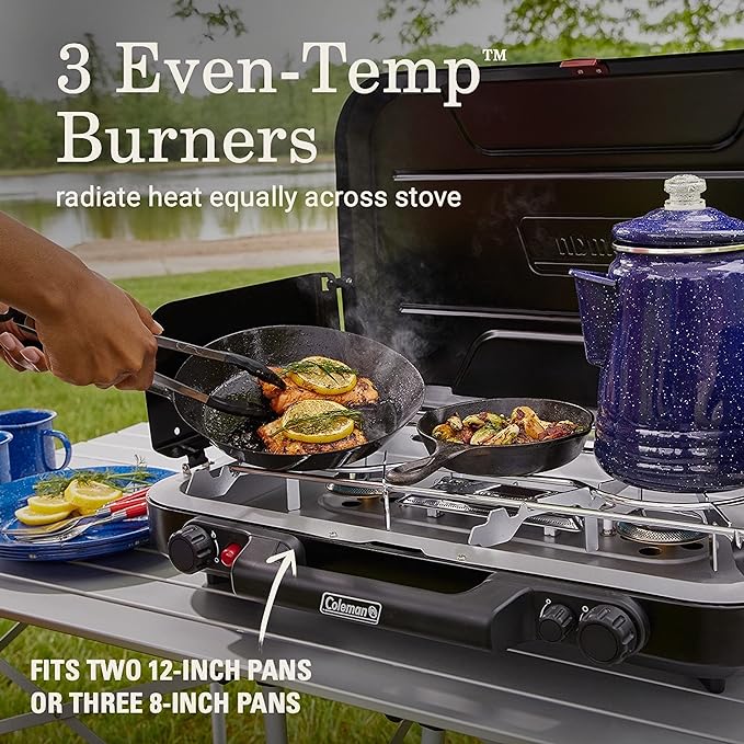 Coleman Classic 3-Burner Propane Camping Stove with InstaStart Ignition, Portable Cooktop with 3 Adjustable Burners & 28,000 BTUs of Power for Camping, Tailgating, Grilling, Hunting & More