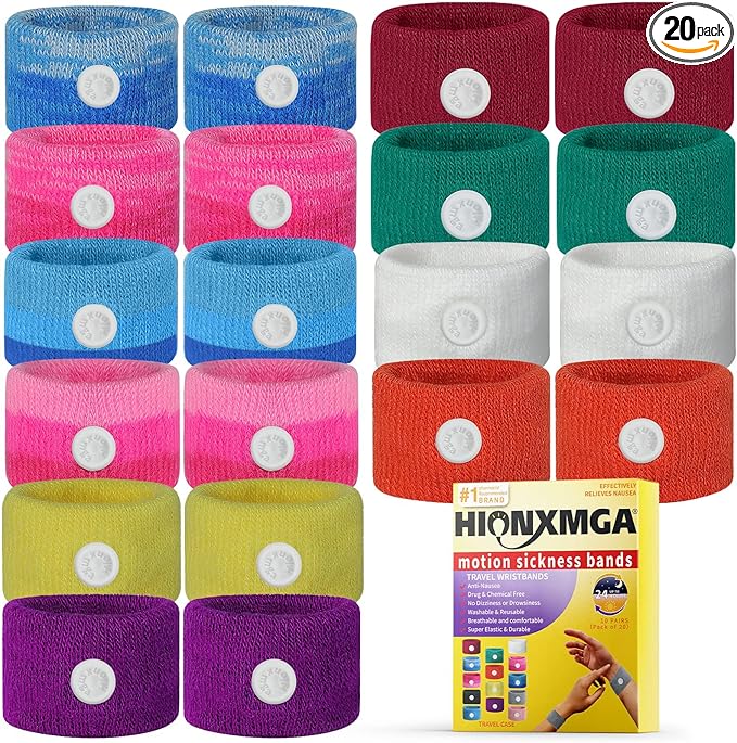 10 Pairs Motion Sickness Bands – Natural Anti Nausea Acupressure Wristbands for Morning & Motion Sickness Relief – Ideal for Car, Cruise & Flight Travel – for Adults and Kids