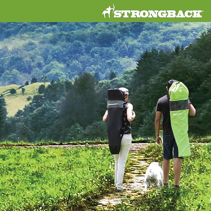 STRONGBACK Elite Folding Camping Lawn Lounge Chair Heavy Duty Camp Outdoor Seat with Lumbar Support and Portable Carry Bag - Lime/Grey