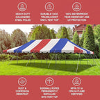 Party Tents Direct 20'x40' Weekender Canopy Pole Tent - Easy Up Canopy Tent with 160 Person Capacity - Outdoor Canopies for Parties, Weddings, & Events (Red White and Blue Top)