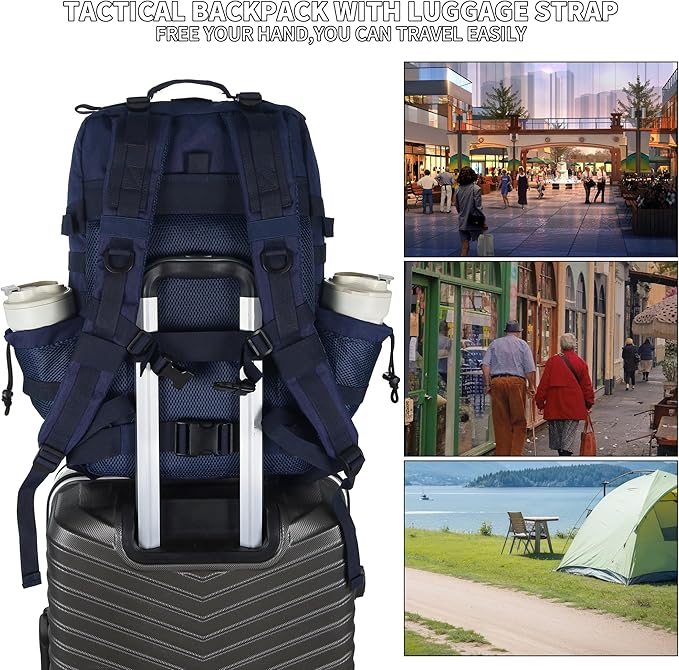 Sparklekle Military Tactical Backpack 45L 3 Day Assault Pack Waterproof Molle Hiking Rucksack for Men and Women (Blue)