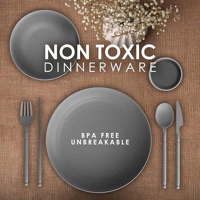 Wheatstraw Dinnerware Set For 4 - Dishwasher Microwave Plates For Heating Food - Unbreakable Wheat Straw Plates And Bowls sets - Replace Plastic Dinnerware Set - Camping Dishes Set