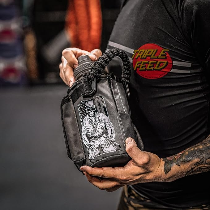 Iron Infidel Battle Bottle - Half Gallon Water Bottle Insulated, 64 oz Stainless Steel Water Jug with Handle - Gym Water Bottle for Men with Rugged Sleeve for Storage (Earned, Not Given 2 Liter)