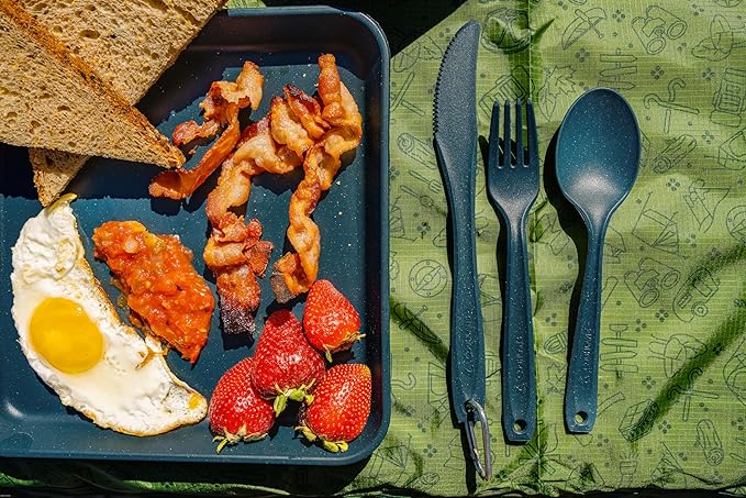 Coghlan’s Camp Cutlery Set – Lightweight, Durable & Eco-Friendly – Wheat Straw Bio-Infused – Full-Sized Knife, Fork & Spoon with Carabiner – BPA-Free, Dishwasher Safe Camping Utensils