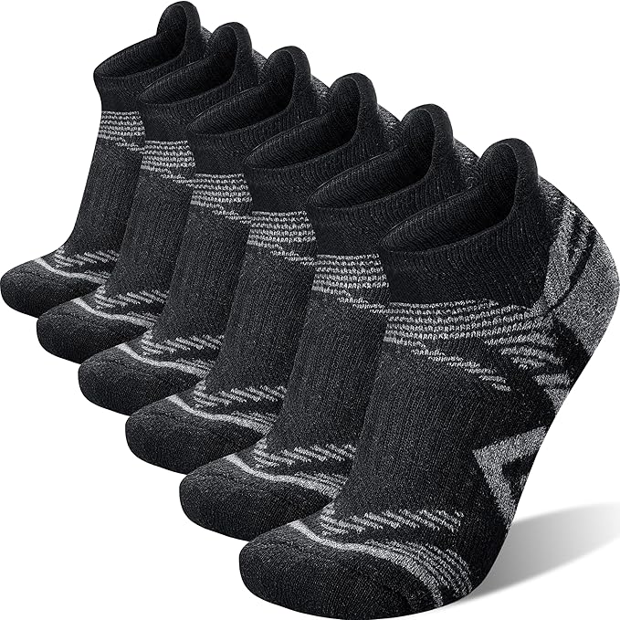 ANTSANG 6 Pairs Merino Wool Ankle Hiking Running Socks Compression Thick Cushion Breathable No Show Socks for Men Women