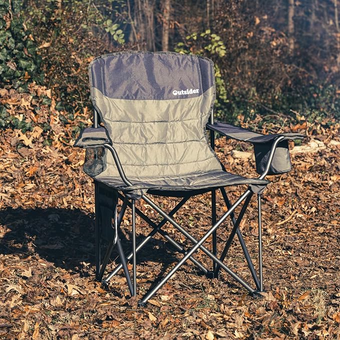 OUTSIDER Oversized Camping Folding Chair, Heavy Duty 500 LBS Portable Foldable Outdoor Chair Camp Chair with Cup Holder and Cooler Bag for Camping, Travel,Fishing, Lawn, Patio