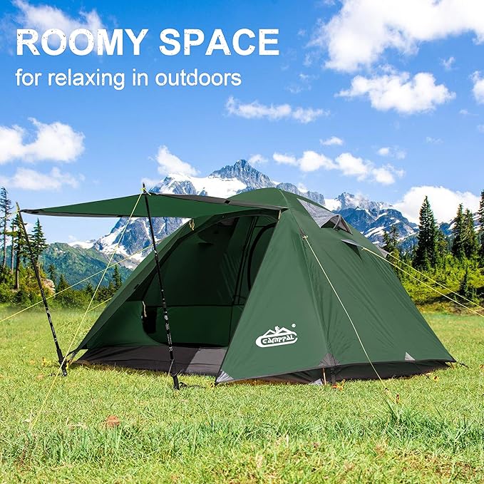 2-3 Person Backpacking Tent with Double Door 2 Vestibule, Waterproof Windproof Lightweight Easy Set Up 3 Season 2 Man Two Person Tent for Camping, Hiking, Motorcycle, Mountaineering with UPF 50+