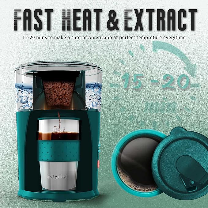 Portable Coffee Maker for Travel Camping Car, Ground Coffee Machine Single Serve with 10 oz Travel Mug for Traveling, RV, Office, Home and Dorm, 12V, Green