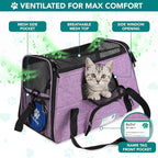 PetAmi Airline Approved Pet Carrier for Cats & Small Dogs, Soft Sided TSA Travel Carrier Bag with Sherpa Bed, Breathable Mesh Ventilation, Collapsible Bowl, Up to 18 lbs, Large Heather Purple