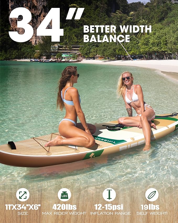 Bigfly Inflatable Stand Up Paddle Board 11’*34”*6”, Blow Up Paddle Board for Adults,with Detachable Fins, Pump, Floating Paddle, Safety Leash,Backpack