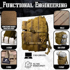 AMERICANPHOENIX 45L Elite Tactical Backpack | 3X Stronger Work & Military Backpack | Water Resistant and Heavy Duty | 3 Day MOLLE Bug Out Bag (Dune Brown)
