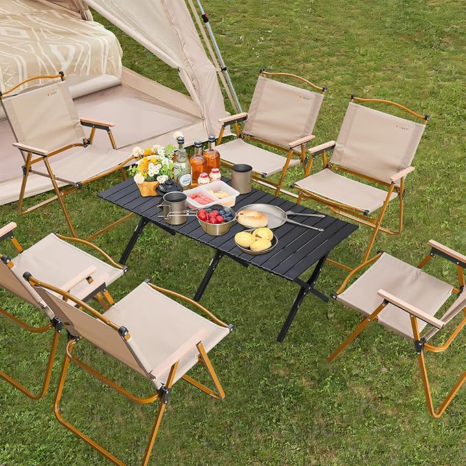 BOOSDEN Aluminum Folding Camping Table, Portable Foldable Picnic Table, Outdoor Lightweight Roll-up Camping Table, Collapsible Camp Table for Beach,Party, Patio, BBQ, Travel, Backyard