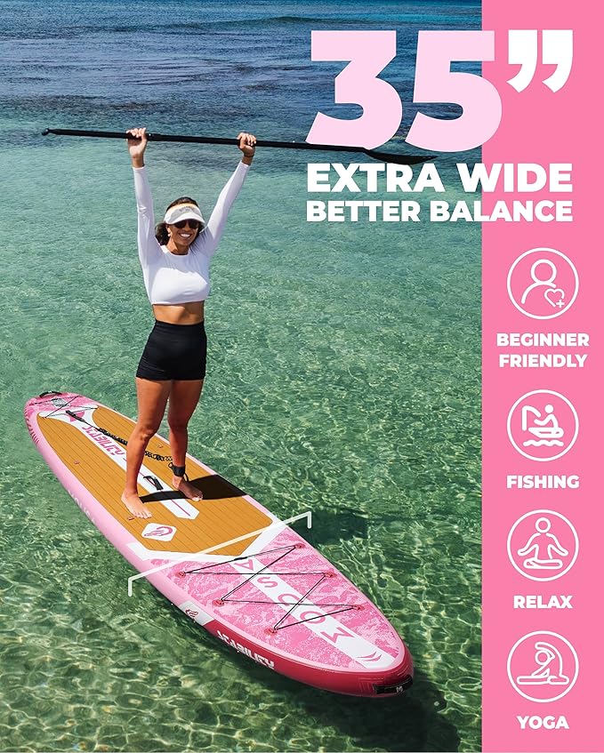 MOUSA 10‘8/11'×35" Extra Wide Inflatable Stand Up Paddle Board, Stable Paddleboard SUP for 2 People/Family, Anti-Slip Full EVA Deck, 3 Handles, 100L Backpack, All-Round Sup Board, Big Fin