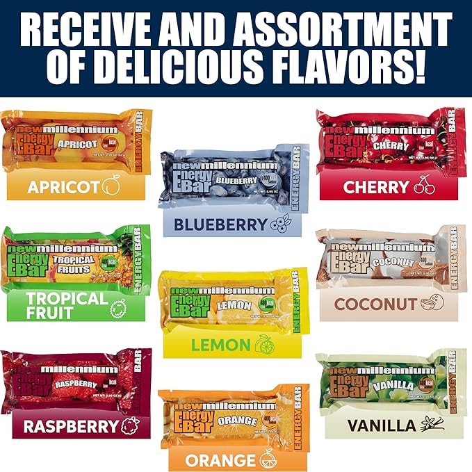 SOS Food Lab Emergency Food Bar (36 Energy Bars, 9 Assorted Flavors) - 400 Calorie, Low Sodium, Nutrient Dense Millenium Bar - Ready to Eat, 5 Year Shelf Life Survival Food for Disaster Preparedness