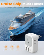 TESSAN Brazil Plug Adapter 2 Pack, 7 in 1 US to Brazil Power Adapter with 3 USB Ports (1 USB-C Port) 4 American Outlets, Type N Travel Adaptor for USA to Brazilian