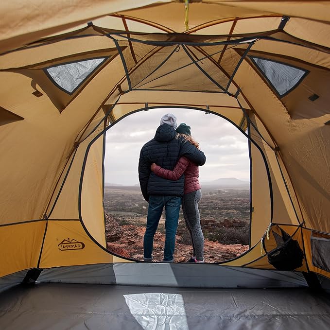 2-3 Person Backpacking Tent with Double Door 2 Vestibule, Waterproof Windproof Lightweight Easy Set Up 3 Season 2 Man Two Person Tent for Camping, Hiking, Motorcycle, Mountaineering with UPF 50+