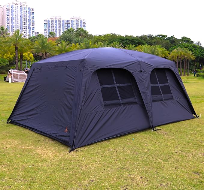 KTT Extra Large Tent 12 Person,Awning Family Cabin Tents,2 Rooms,3 Doors and 3 Windows with Mesh,Straight Wall,Waterproof,Double Layer,Big Tent for Outdoor,Picnic,Camping,Family Gathering