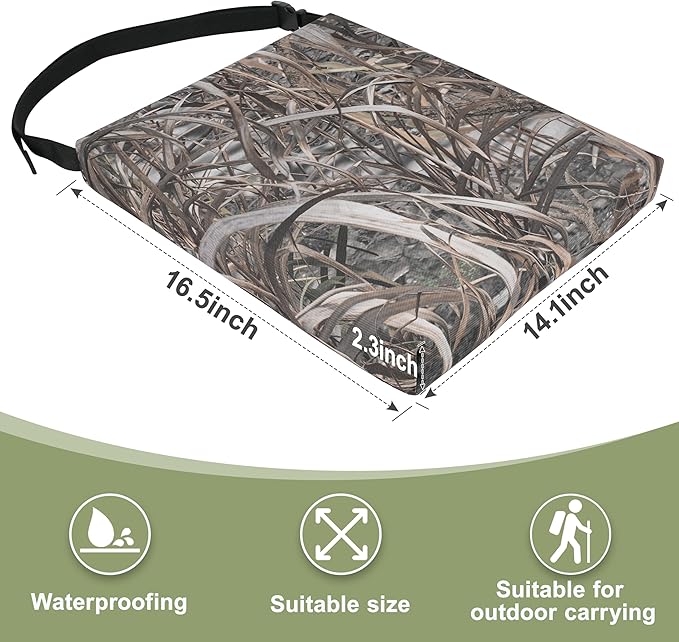 URMONA 1PCS Portable Hunting Seat Cushion, 16.5 x 14.1 x2.3in Thickening Lightweight Outdoor Cushion, Waterproof Sponge Dirty Proof Pad for Hunting, Camping, Stadium, Outdoor Sports(Reed Camouflage)