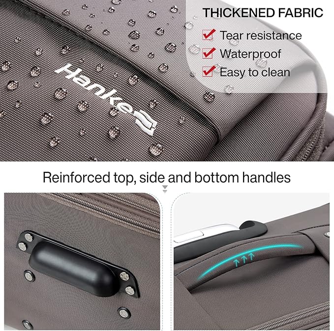 Hanke 20 Inch Expandable Carry On Luggage 22x14x9 Airline Approved Softside Suitcases with Wheels Lightweight Travel Luggage Rolling Suitcase with Lock for Men and Women.(Coffee)