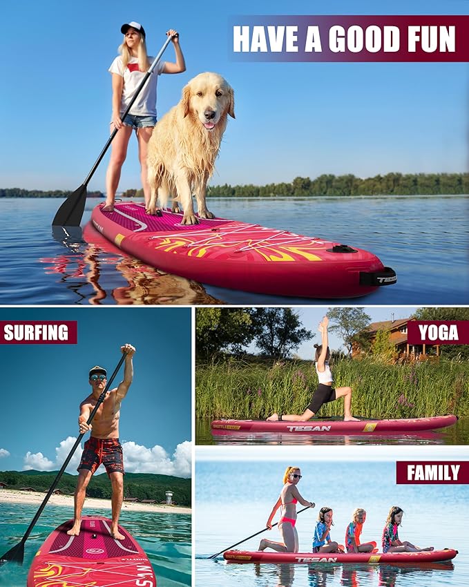 11'6x35'' Extra Wide Inflatable Paddle Board,All-Round Ultra Stable Stand Up Paddleboards with Plus Kits for 450lb/3 People/Family,Dual Bungees, Camera Mount, 100L Backpack, Dual-Action Pump