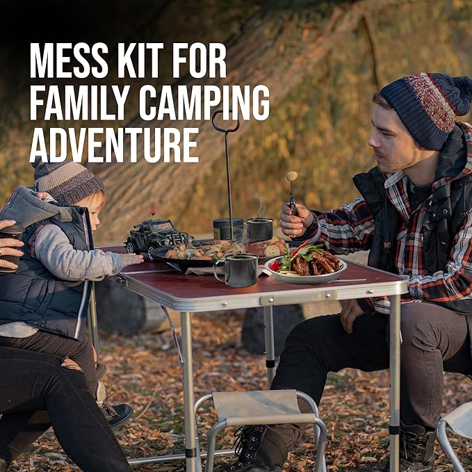 Stainless Steel Camping Mess Kit - Person's Complete Picnic & Camp Dish Set, Includes Plate, Bowl, Cup & Utensils