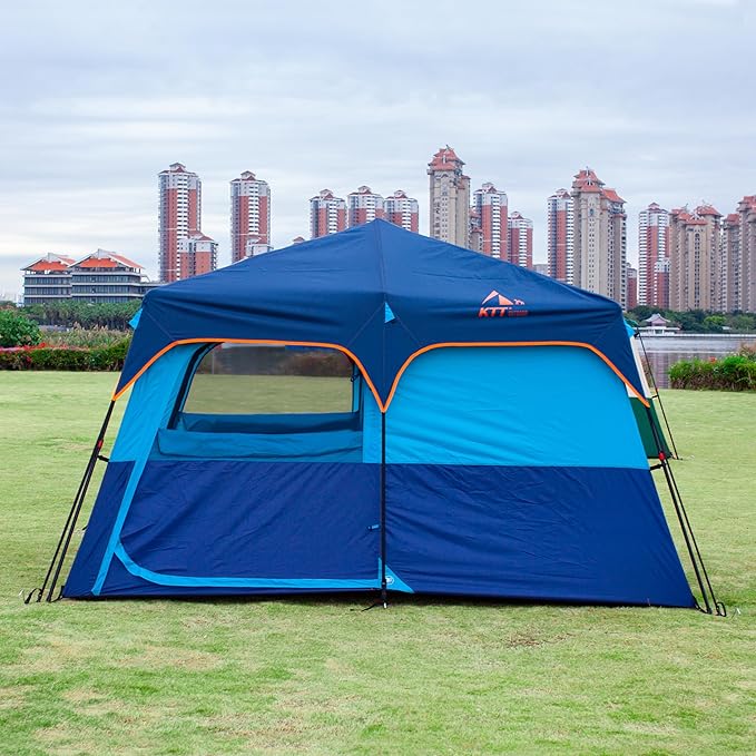 KTT Large Tent 6-12 Person,Family Cabin Tents,Straight Wall,3 Doors and 3 Windows with Mesh,Waterproof,Big Tent for Outdoor,Picnic,Camping,Family,Friends Gathering.