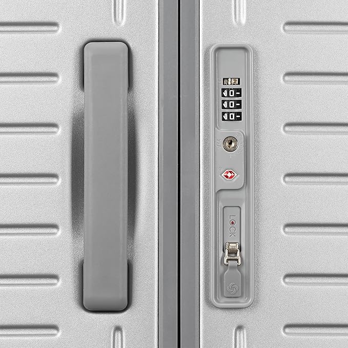 Framelock Max 21” Carry-On Hardshell Zipperless Luggage - Highly Secure Integrated Eazylock™ Mechanism - RightHeight™ Adjustable Handle System - 360° Spinner Wheels - Airline Approved - Glacial Silver