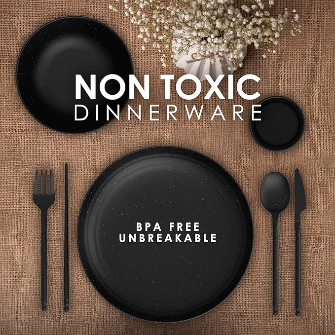 Wheat Straw Dinnerware Sets For 4 - Alternate To Black Plastic Dishes - Dishwasher Microwave Safe Plates And Bowls Sets - Unbreakable Wheat Straw Plates And Bowls - Camping Dishes