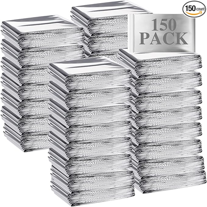 Macarrie Emergency Blanket Bulk Survival Thermal Silver Foil Reflective Blankets Pack for Cold Outdoors Camping Hiking First Aid Shelter Space Emergency Supplies Set