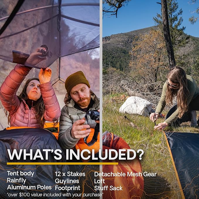 Featherstone Backpacking Tent Lightweight for 3-Season Outdoor Camping, Hiking, and Biking - Includes Footprint & Mesh Gear Loft - Freestanding Tents with Ultralight Fly-Footprint Capability